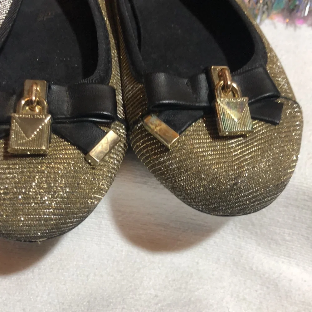 Michael Kors Little Girl Rover Chain Flats Shoes Gold Black